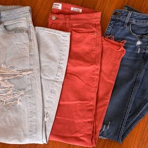 American Eagle Outfitters High Rise Jeans - Light Blue, Red, Dark Blue bundle